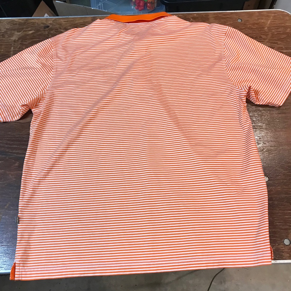 Belvedere Golf Club Mens Large Orange White Striped Supima Cotton Polo Shirt - Picture 12 of 12
